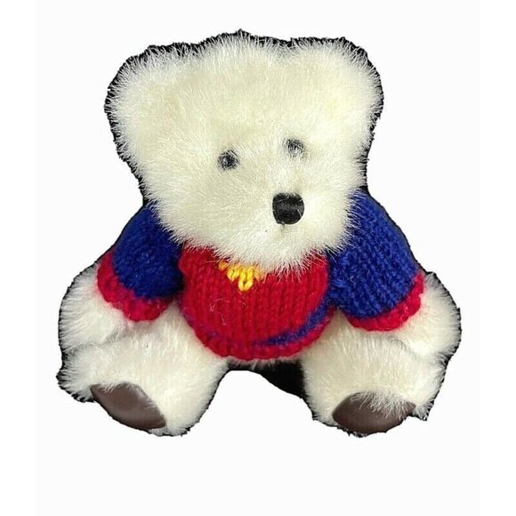 Hugfun White Teddy Bear Plush Stuffed Animal toy red and blue sweater Jointed - Picture 1 of 9